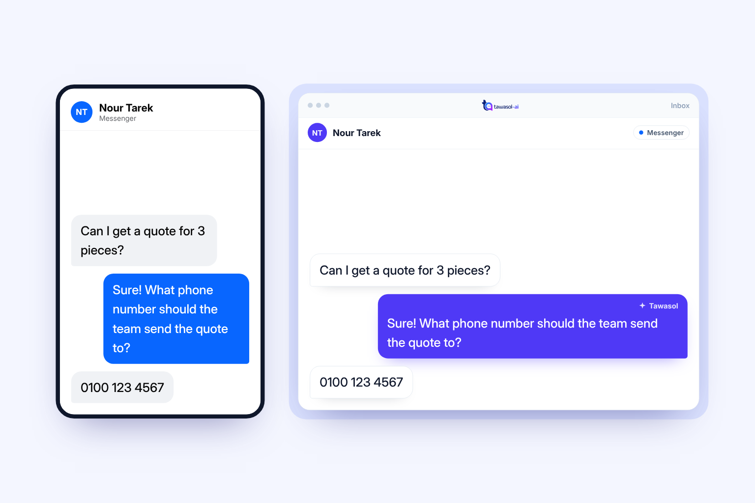 A Messenger conversation connected to a shared team Inbox.
